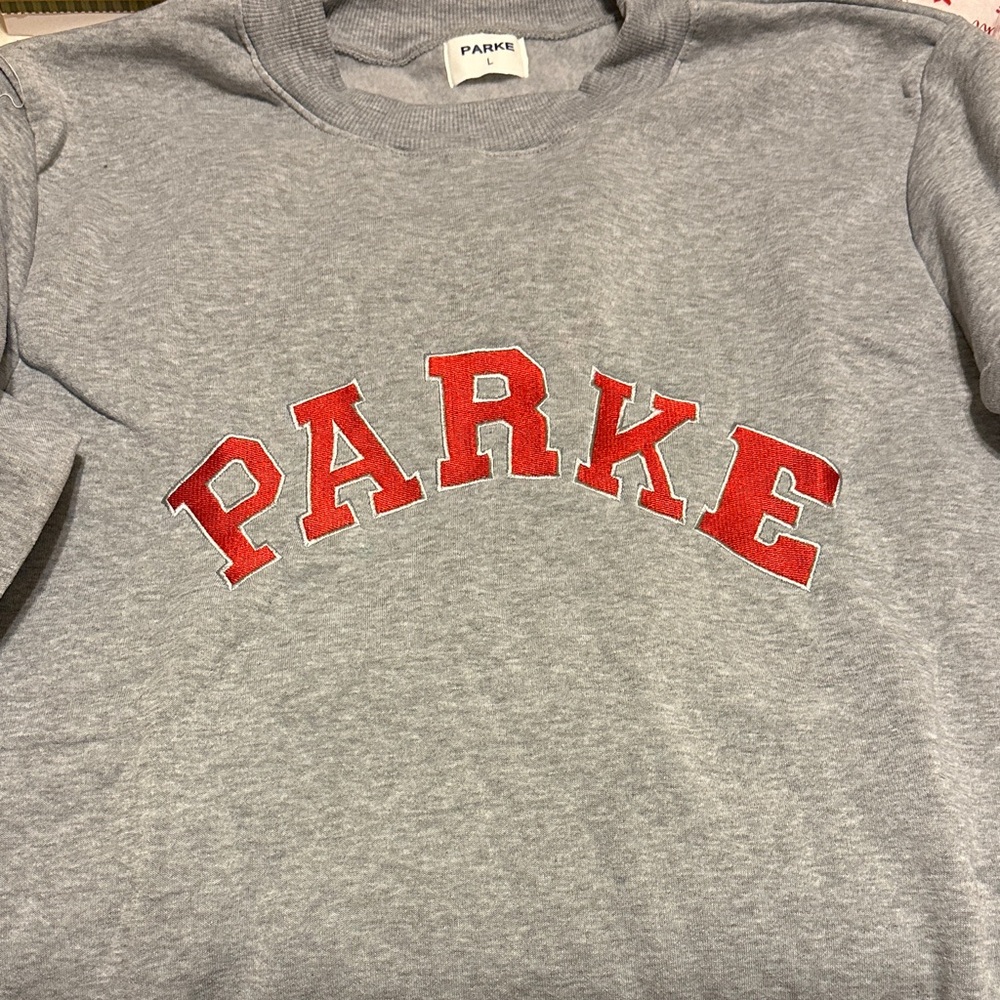 PARKE Men's Gray Sweatshirt with Red Lettering